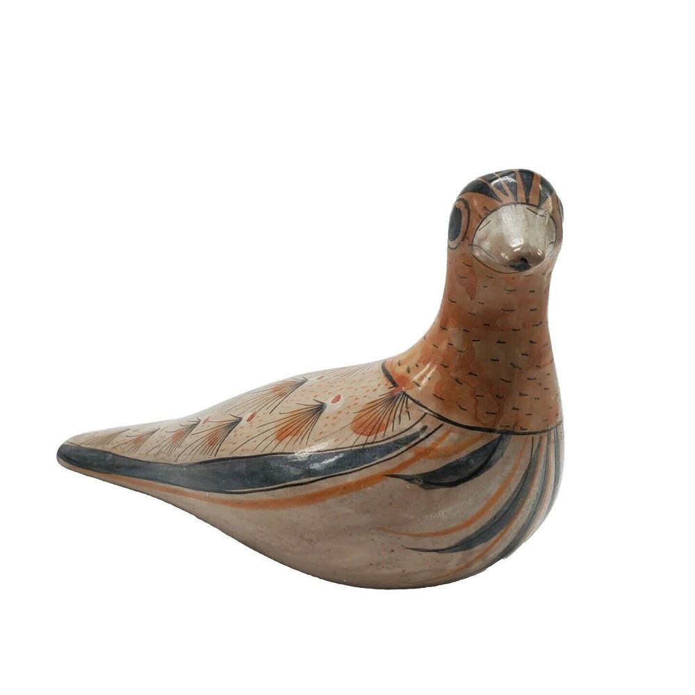 Vintage‎ Mexican Tonala Burnished Clay Pottery Bird Hand painted in Mexico